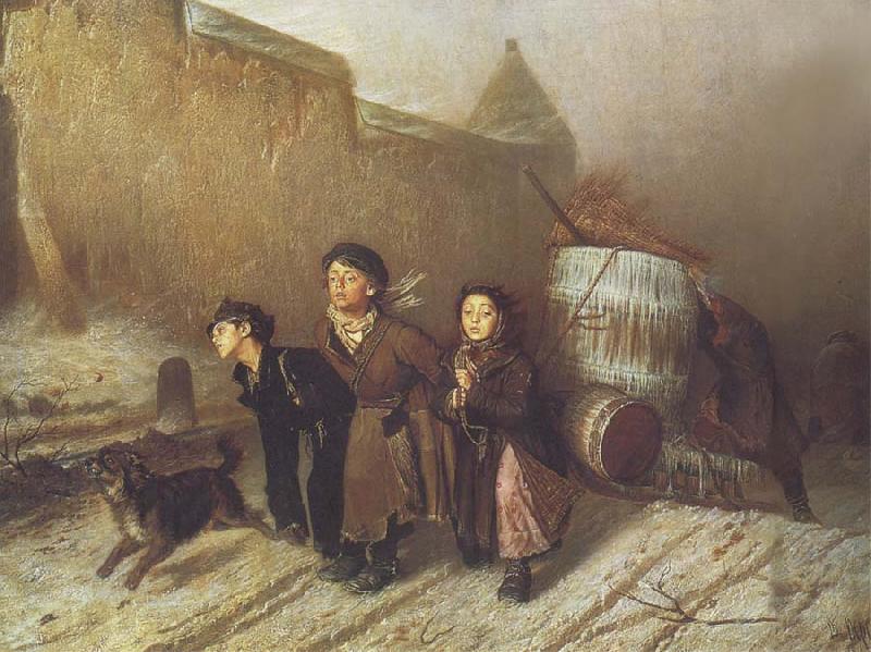 Vasily Perov Apprentices Pulling a Water Barrel Germany oil painting art